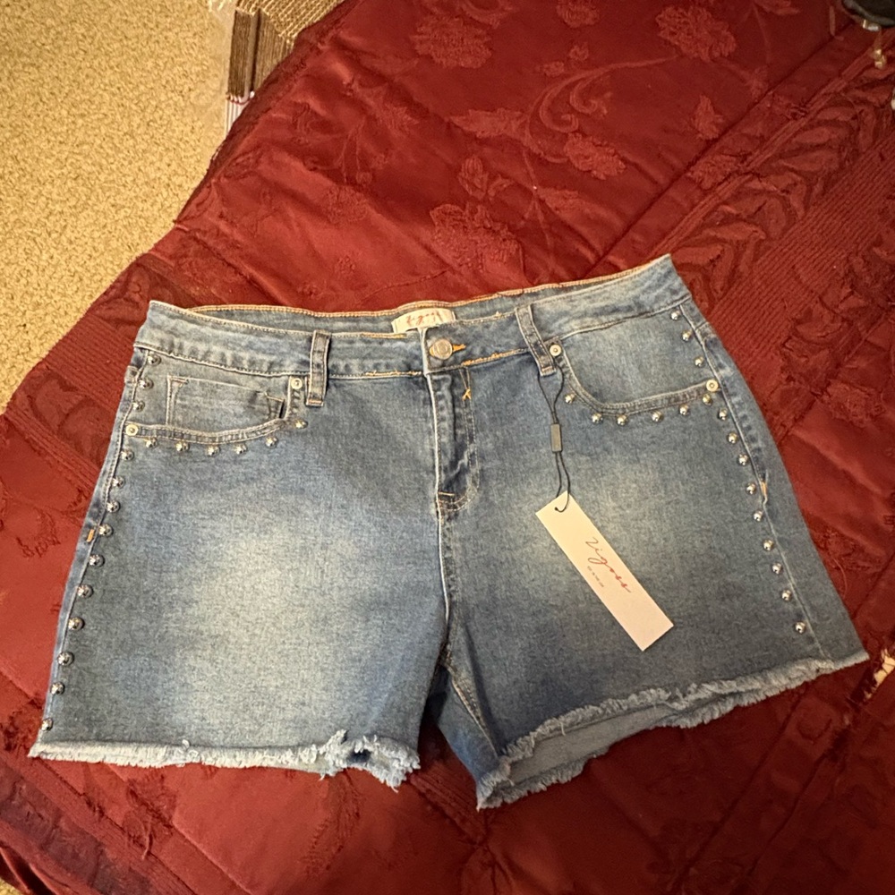 Vigoss Light Blue Studded Jean Shorts